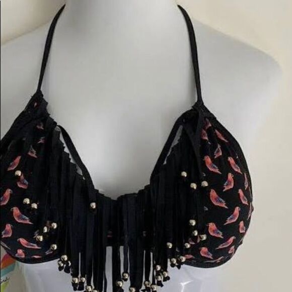 Raisins women beaded and fringed tropical parrot swim top.  Size M. NWOT. - Picture 1 of 8